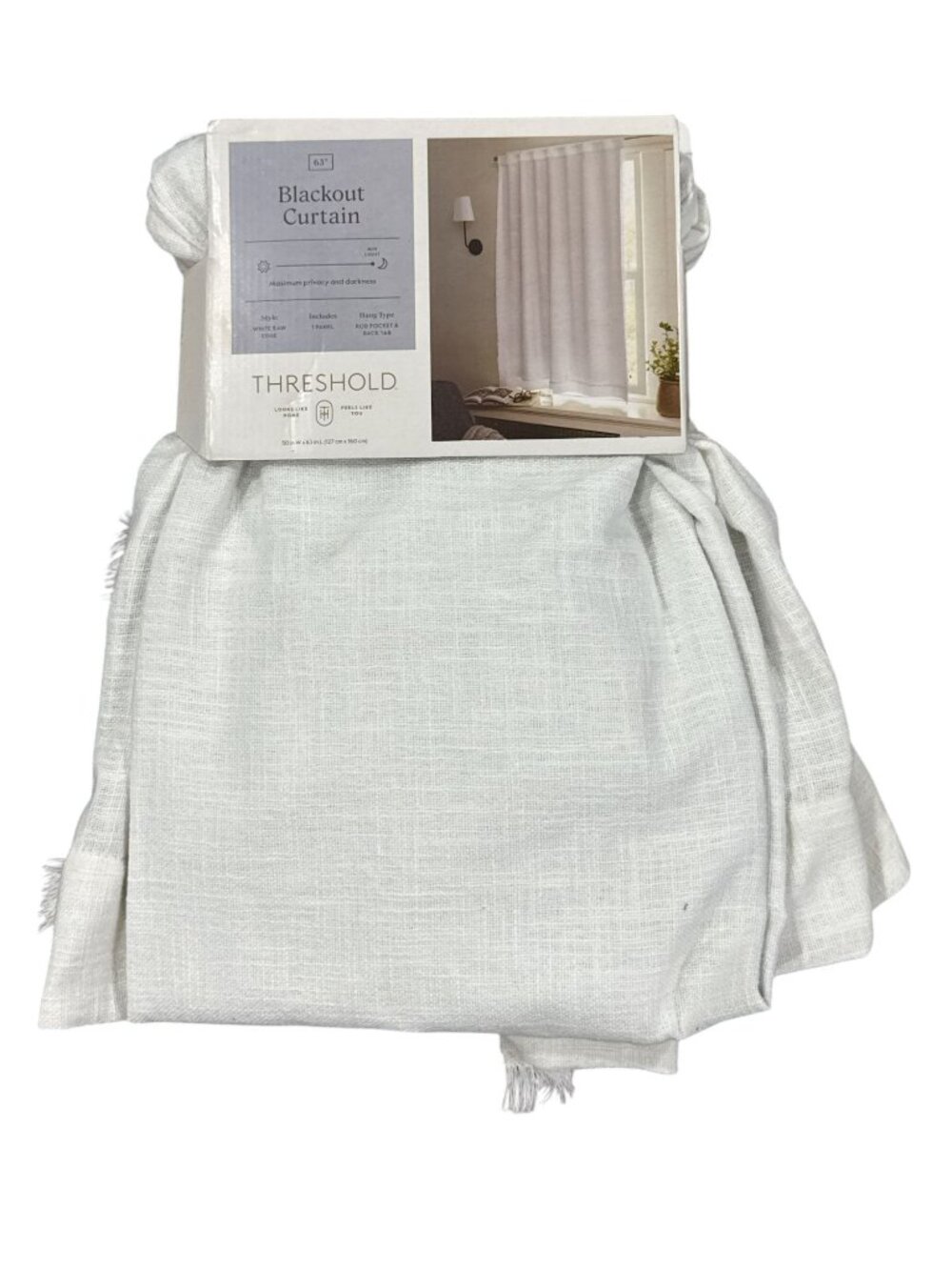 Threshold White Blackout Curtain 50" W X 63" 1 Panel With Rod Pocket & Back Tab